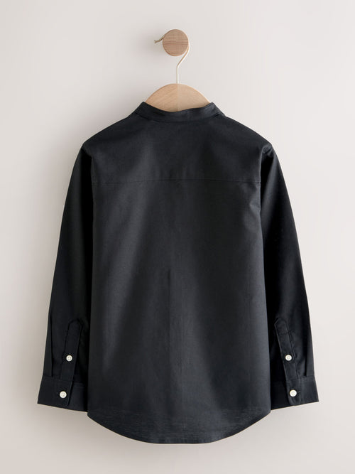 Black Long Sleeve Grandad Collar Oxford Shirt (3-16yrs)