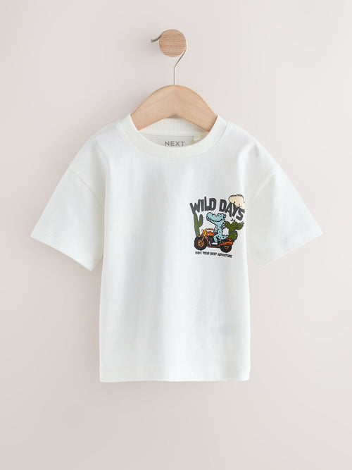 White Dinosaur Oversized Short Sleeve Back Print T-Shirt (3mths-7yrs)