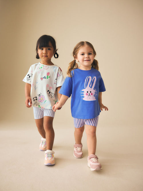 Blue/Cream Top & Cycle Shorts Set 2 Pack (3mths-7yrs)