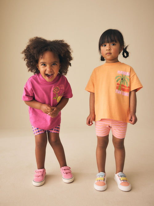 Pink/Orange Top & Cycle Shorts Set 2 Pack (3mths-7yrs)
