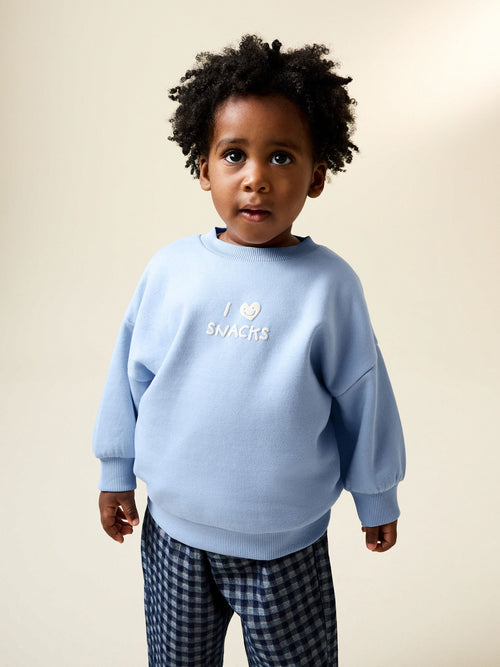 Blue I Love Snacks Printed Crew Neck Sweat Top (3mths-7yrs)