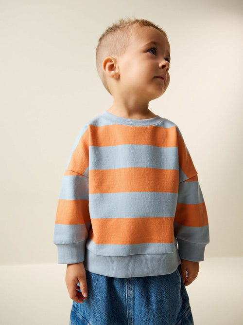 Orange & Blue Stripe All Over Printed Crew Neck Sweat Top (3mths-7yrs)