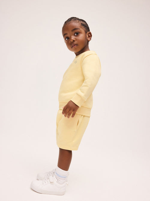 Light Yellow Single Plain Crew Neck Sweatshirt and Shorts Set (3mths-7yrs)