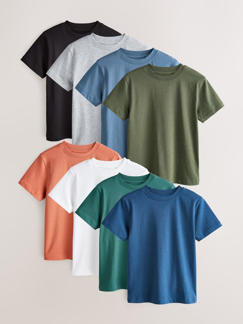 Black/Green/Blue/White/Rust/Grey Short Sleeve T-Shirts 8 Pack (3-16yrs)