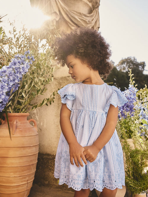 Blue Embroidered Angel Sleeve Dress (3mths-8yrs)