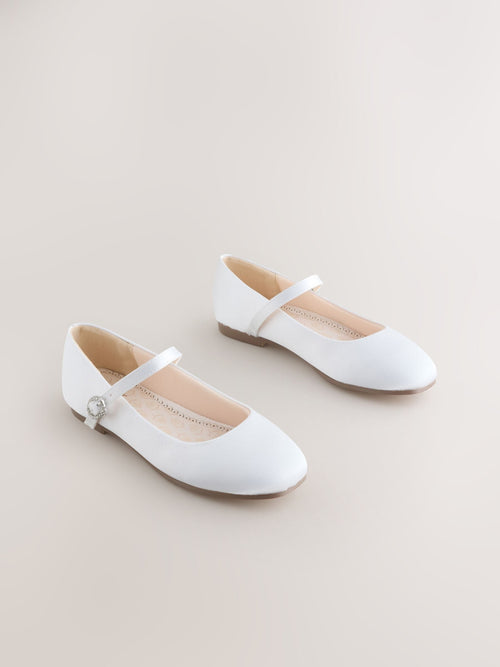 White Stain Resistant Satin Wide Fit (G) Mary Jane Occasion Shoes