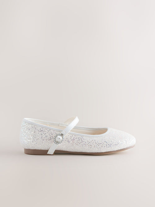 White Glitter Wide Fit (G) Mary Jane Occasion Shoes
