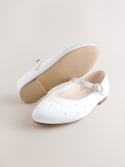 White Pearl Effect Mary Jane Flower Girl Occasion Shoes