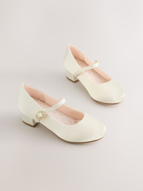Ivory Standard Fit (F) Stain Resistant Satin Mary Jane Flower Girl Heeled Shoes