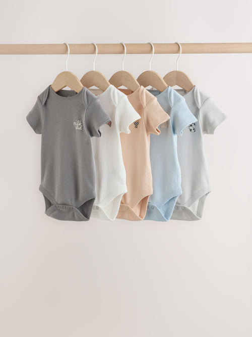 Blue 5 Pack Short Sleeve Baby Bodysuits