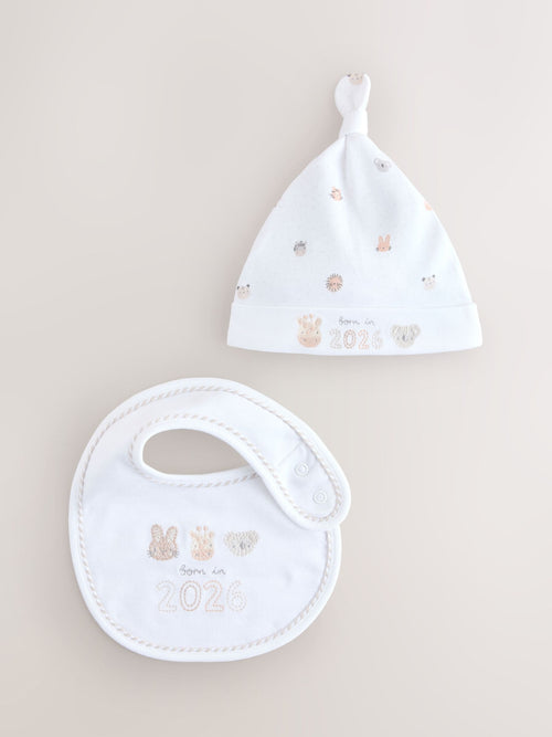 White Hat & Bib Set (0-12mths)