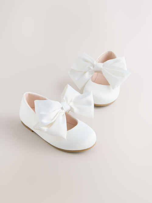 White Wide Fit (G) Bow Satin Flower Occasion Mary Jane Shoes