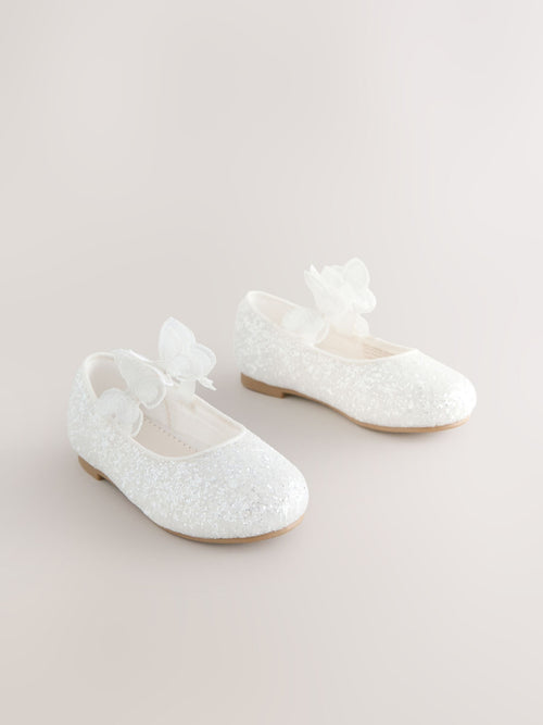 White Glitter Butterfly Strap Occasion Shoes