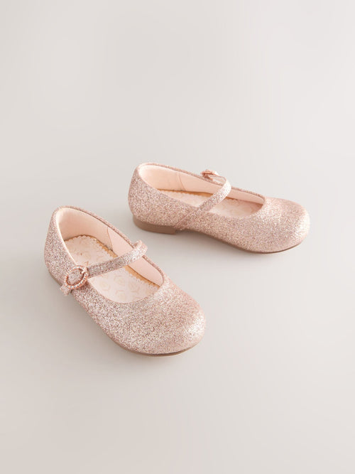 Pink Glitter Wide Fit (G) Flower Girl Occasion Mary Jane Shoes