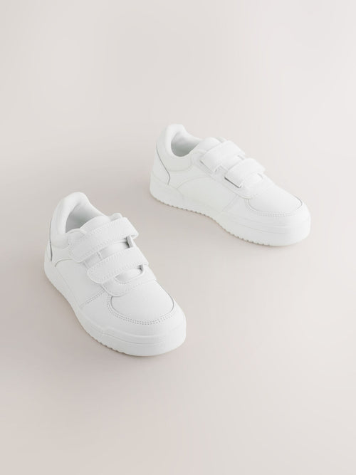 White Standard Fit (F) 2 Straps Touch Fastening School Shoes
