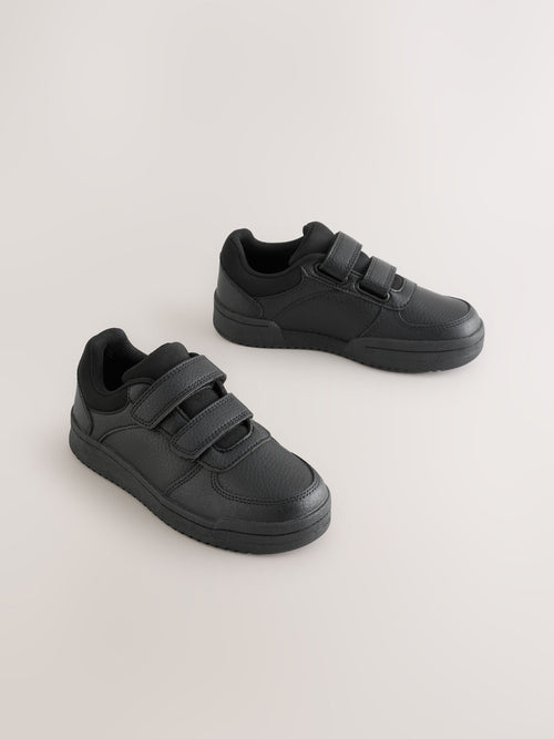 Black Textured Standard Fit (F) 2 Straps Touch Fastening School Shoes