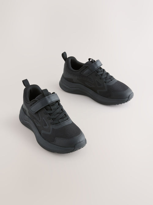 Black Standard Fit (F) Touch Fastening Elastic Lace Sporty Trainers