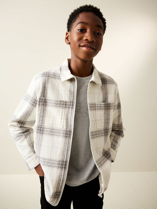 Grey/White Check Zip Through Overshirt (3-16yrs)
