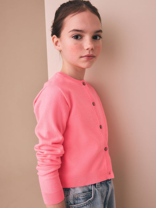 Fluro Pink Button Up Cardigan (3mths-16yrs)