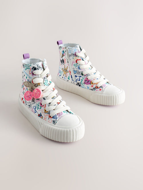 Multi Sketchy Print Standard Fit (F) Lace Up High Top Trainers
