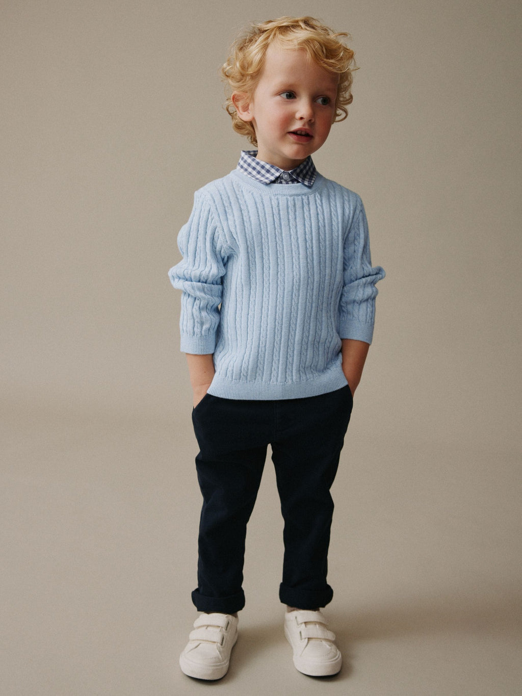 Blue Cable Knit Mock Shirt Jumper (3mths-7yrs)