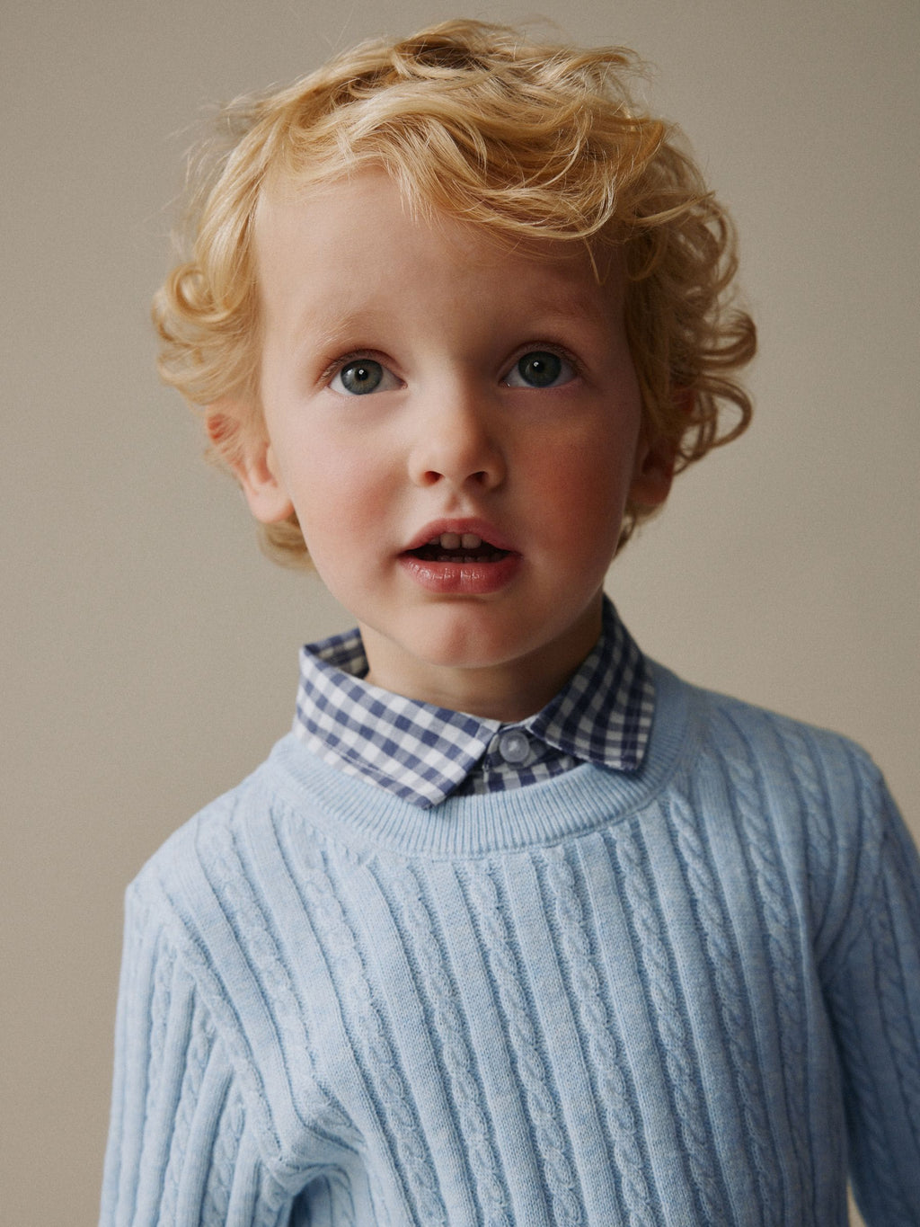 Blue Cable Knit Mock Shirt Jumper (3mths-7yrs)