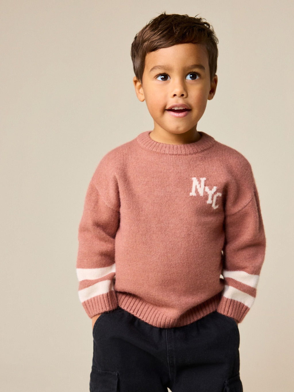 Blush Pink NYC Knitted Crew Neck Jumper (3mths-7yrs)