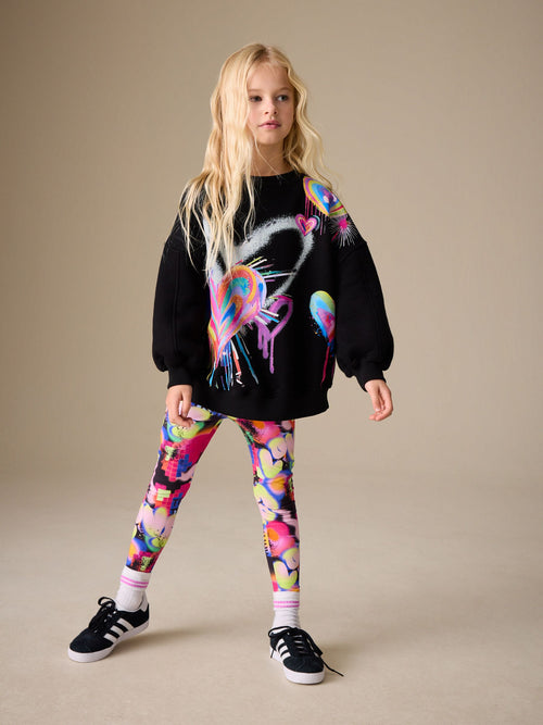Black Graffiti Heart Sweatshirt and Leggings Set (3-16yrs)