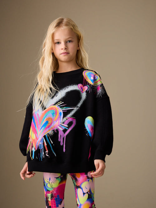Black Graffiti Heart Sweatshirt and Leggings Set (3-16yrs)