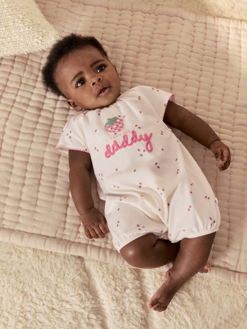 Ecru Fruit All Over Print I Love My Daddy Jersey Baby Romper