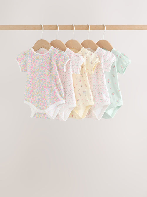 Pink/Yellow Short Sleeve Baby Bodysuits 5 Pack
