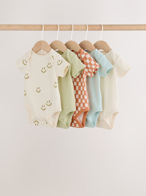 Multi Short Sleeve Baby Bodysuits 5 Pack
