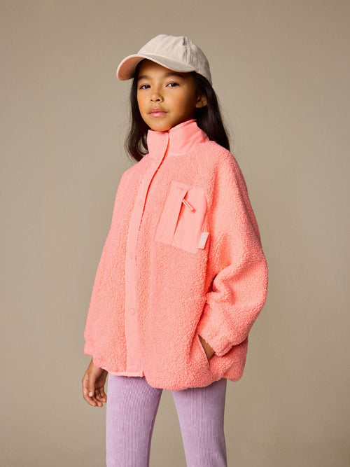 Coral Orange Button Up Fleece Jacket (3-16yrs)