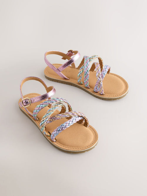 Pastel Metallic Plaited Strappy Sandals