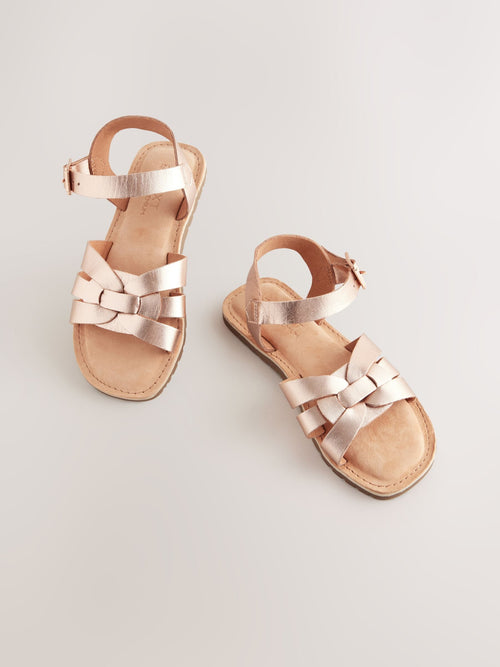 Rose Gold Wide Fit (G) Leather Woven Sandals