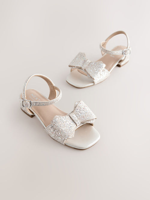 Ivory Glitter Bow Heeled Sandals