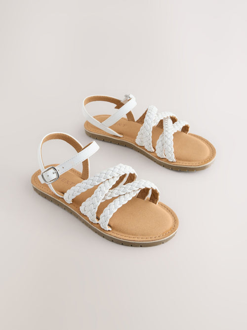 White Plaited Strappy Sandals
