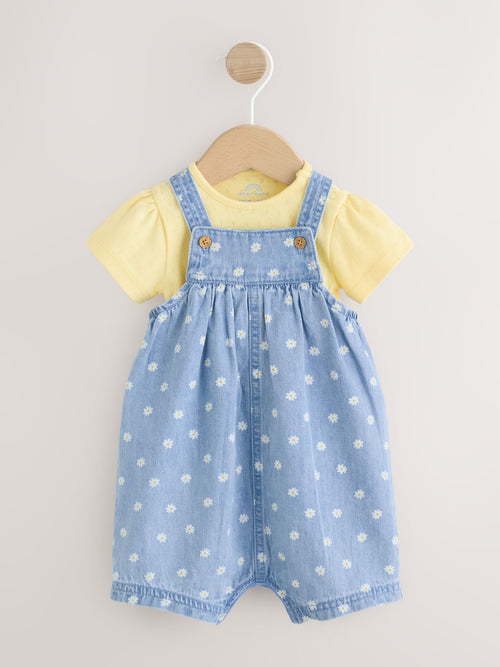 Denim Blue Daisy Dungaree and Bodysuit Baby 2 Piece Set (0mths-3yrs)