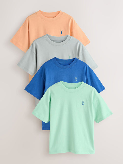 Blue/Orange/Grey/Green Short Sleeve Stag Embroidered T-Shirts 4 Pack (3-16yrs)