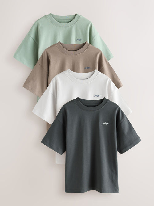 Light Grey/Brown/Dark Grey/Green Short Sleeve Logo Chest Graphic T-Shirts 4 Pack (3-16yrs)