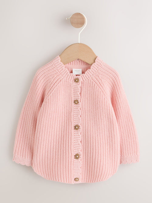 Pink Scallop Hem Knitted Baby Cardigan (0mths-2yrs)