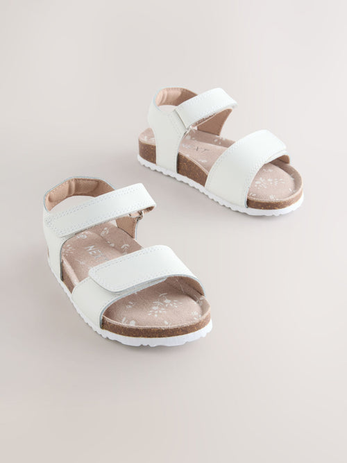 White Standard Fit (F) Touch Fastening Corkbed Sandals