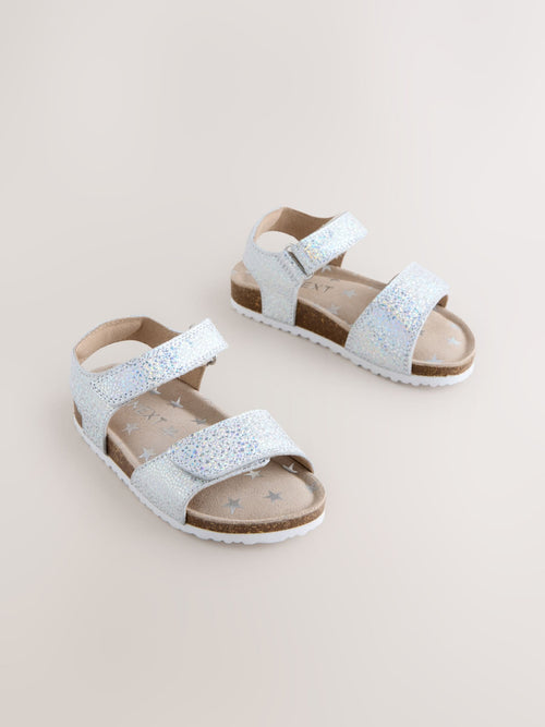 Silver Wide Fit (G) Touch Fastening Corkbed Sandals