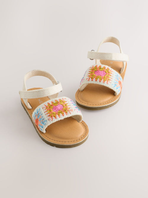 Multi Ecru Crochet Touch Fastening Sandals