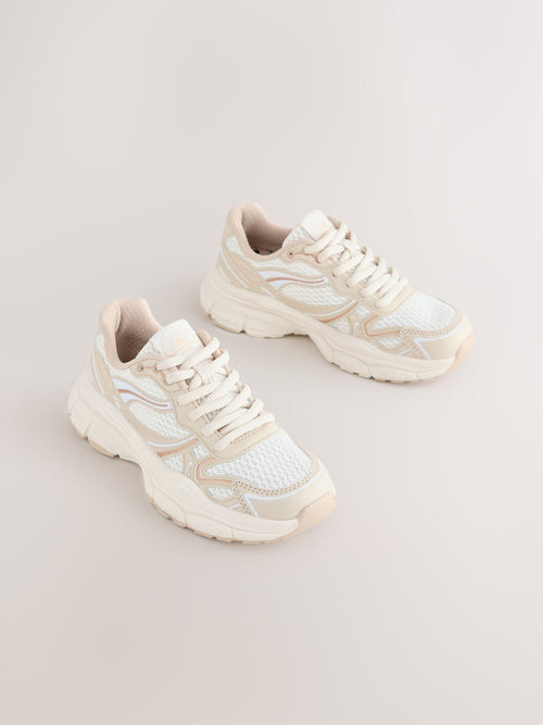 Neutral and White Standard Fit (F) Chunky Lace-Up Trainers