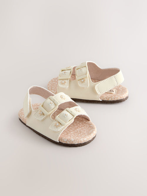 Neutral Floral Touch and Fasten Baby Sandals (0-24mths)
