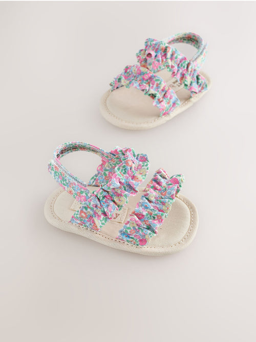 Pink Floral Baby Ruffle Sandals (0-24mths)
