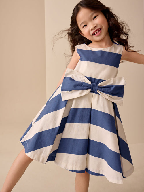 Blue Stripe Bow Occasion Dress (3-16yrs)