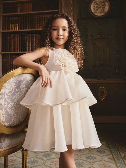 Ecru Flower Corsage Tiered Occasion Dress (3-16yrs)