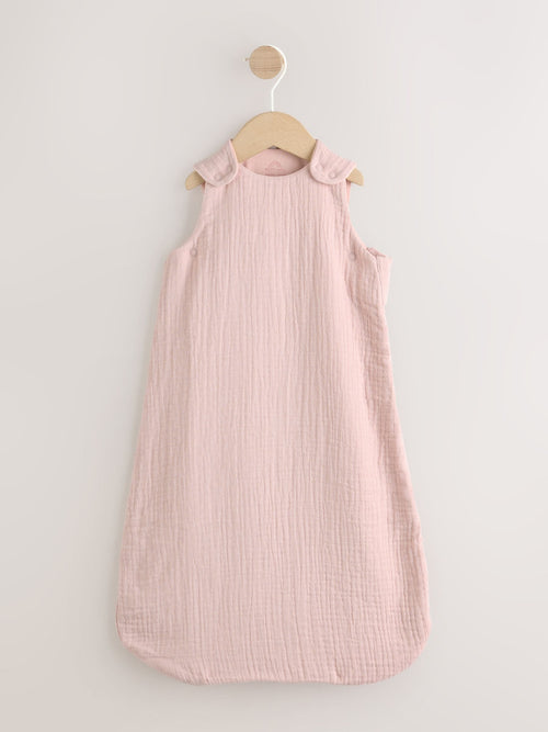 Pink Muslin 1 Tog Baby Sleep Bag